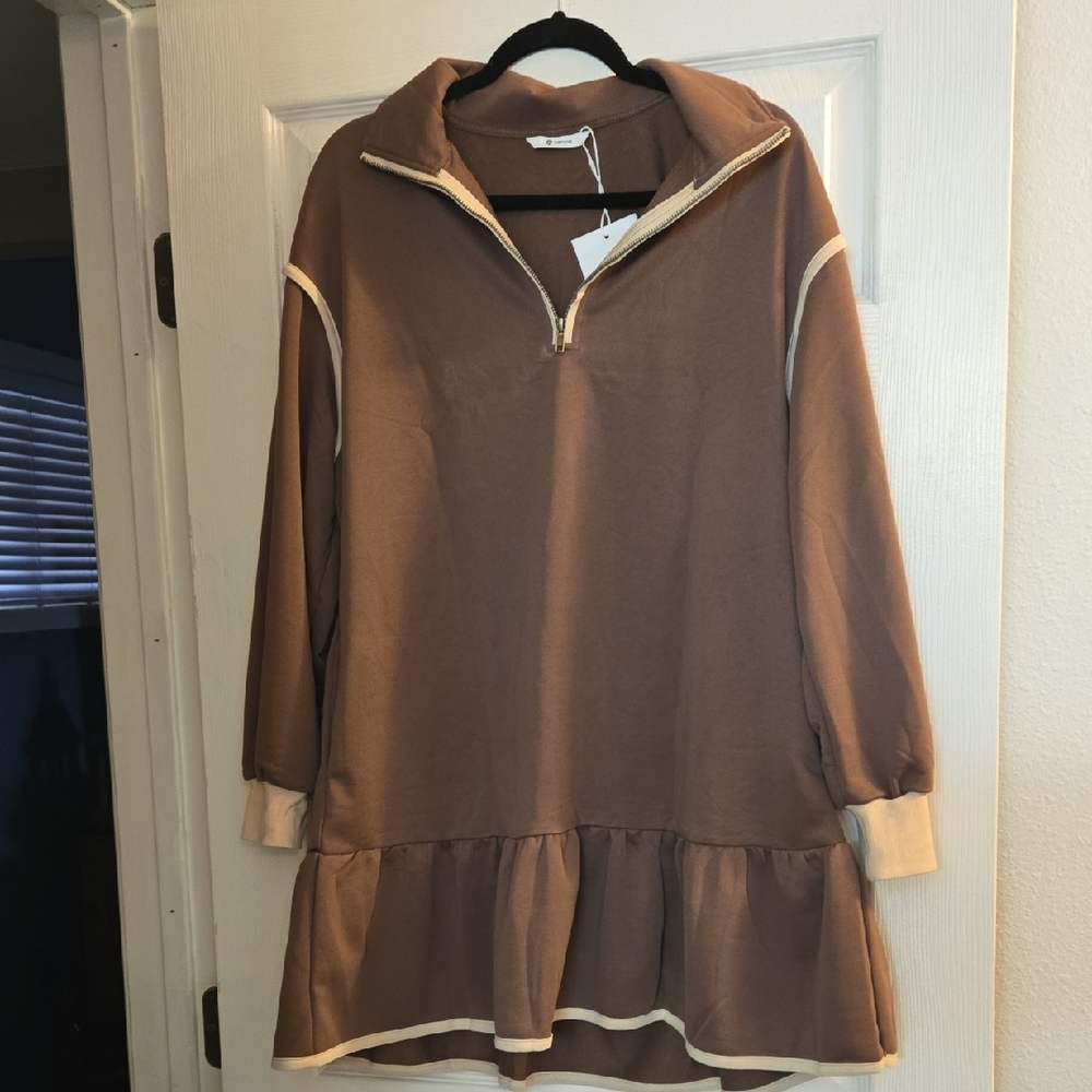 Oversized Brown Long Sleeve Sweatshirt Dress